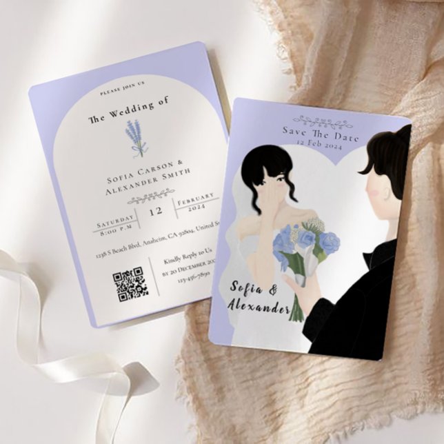 Niedliche Illustration mit QR Code UAWG Wedding Einladung (wedding card)