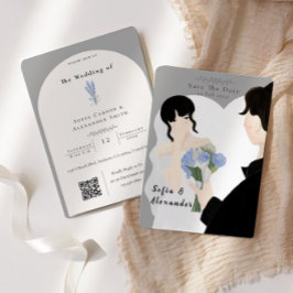 Niedliche Illustration mit QR Code UAWG Wedding Einladung