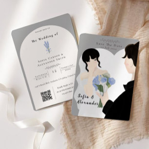 Niedliche Illustration mit QR Code UAWG Wedding Einladung