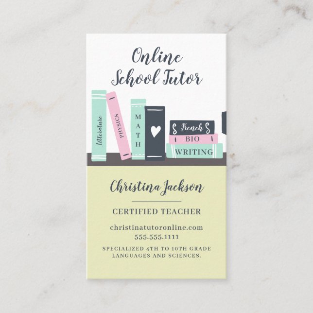 niedliche Illustration von Online-Schullehrern Visitenkarte (Vorderseite)