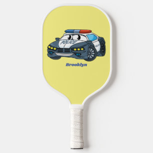 Niedliche Illustration zum Cartoon von Polizeiwage Pickleball Schläger