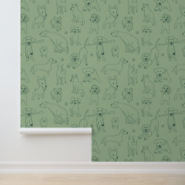 Niedliche Illustrationen von Hunden Grüne Linie Ku Tapete