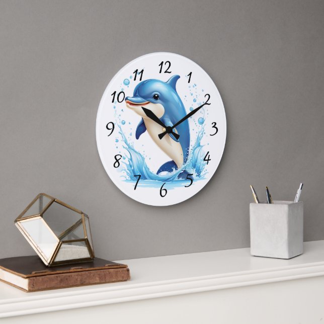 Niedliche Illustrierte Dolphin Große Wanduhr (Büro)