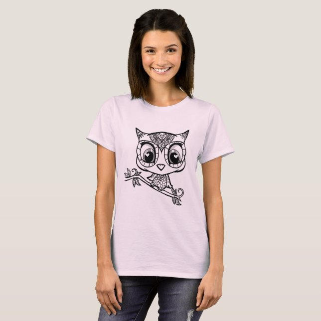 Niedliche illustrierte Eule T-Shirt (Vorne ganz)