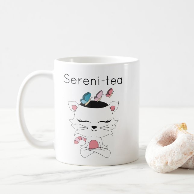 Niedliche illustrierte Sereni-Tee Kaffeetasse (Mit Donut)
