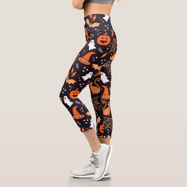 Niedliche Illustrierte Zwischenzeichen auf schwarz Capri Leggings (Links)