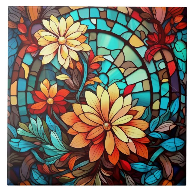 niedliche Imitate Buntglasliebhaber Blume Fliese (Vorderseite)