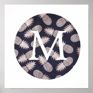 niedliche Imitate Folie Rose Ananas Monogramm Poster
