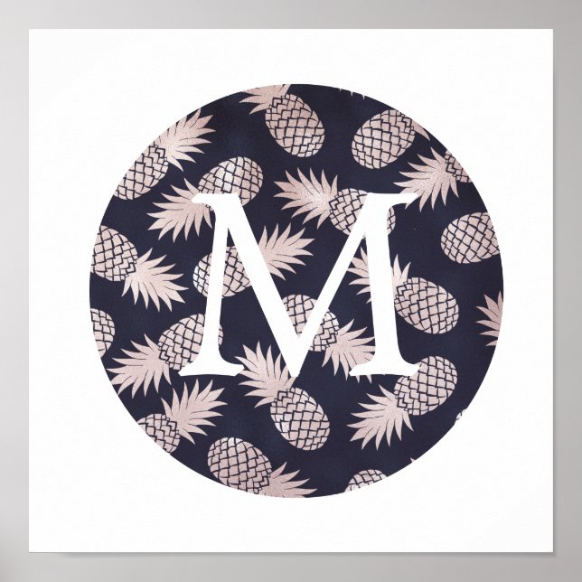 niedliche Imitate Folie Rose Ananas Monogramm Poster (Vorne)