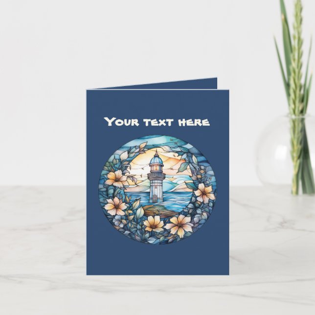 Niedliche Imitate Leuchtturm aus Buntglas fügen Te Karte (Vorderseite)