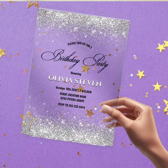 Niedliche Imitate Silberne Glitzer Monogramm Gebur Acryleinladungen (Von Creator hochgeladen)