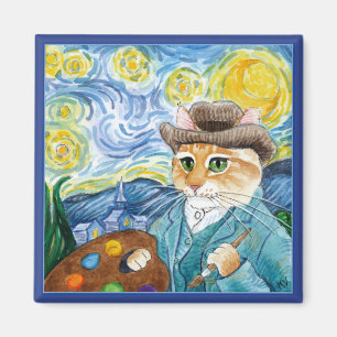 Niedliche impressionistische Katze, Van Gogh, Star Magnet