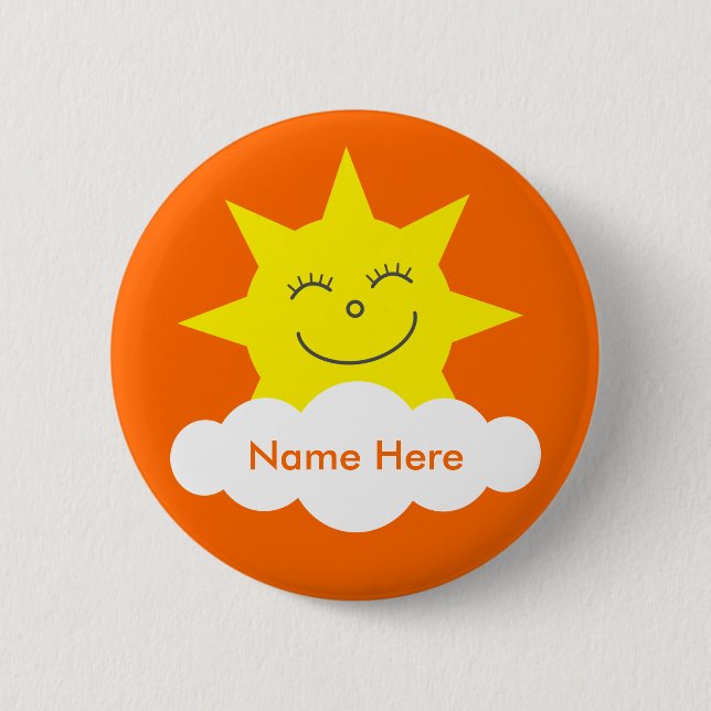 Niedliche, individuell anpassbare Happy Sun Orange Button (Vorderseite)
