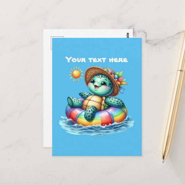 Niedliche, individuell anpassbare Strandschildkröt Postkarte (Vorderseite/Rückseite Beispiel)