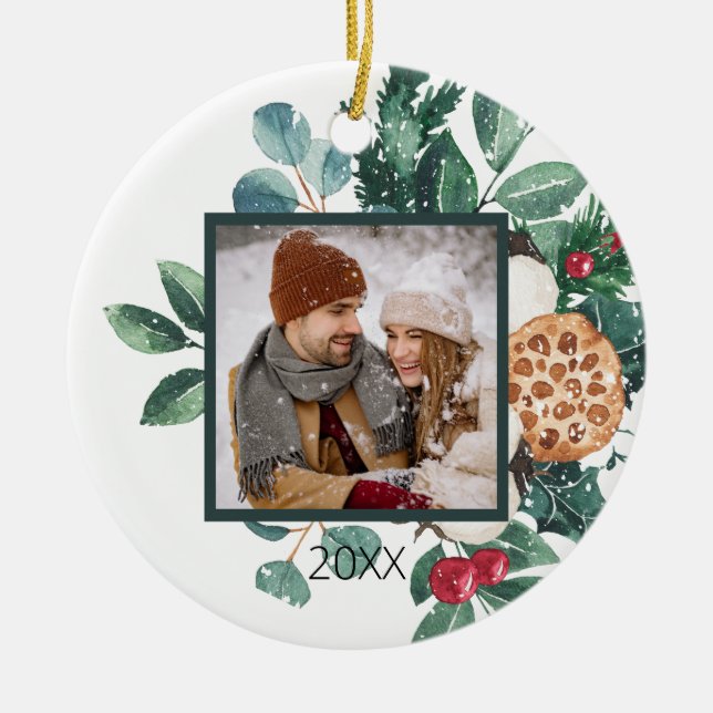 Niedliche Individuelle Paare Erste Weihnachten Keramik Ornament (Vorne)