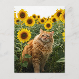 Niedliche Ingwer Katze in Sonnenblumen Postkarte