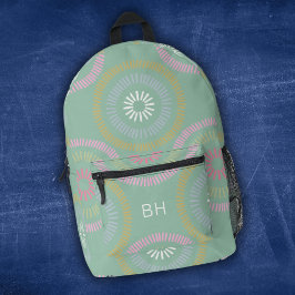 Niedliche Initialen von Girly Green und Pink Monog Bedruckter Rucksack