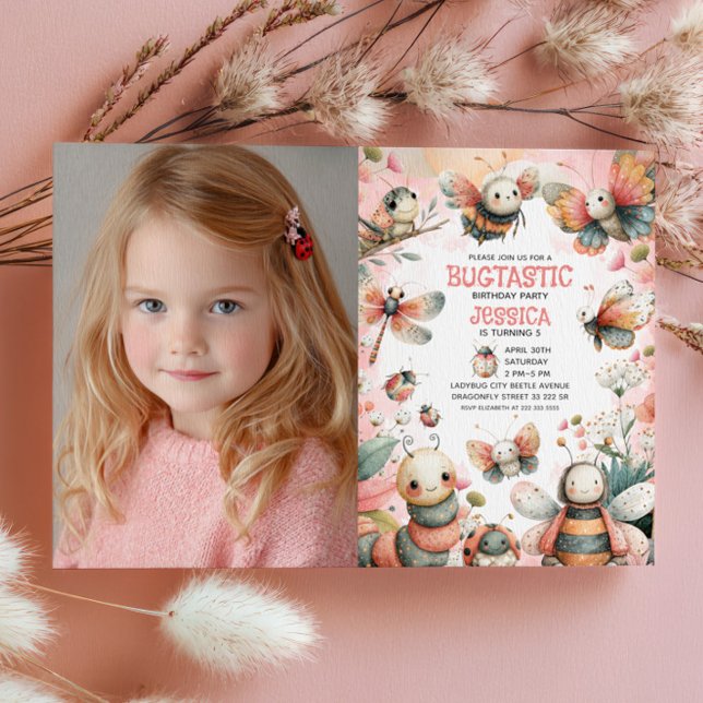 Niedliche Insekten Bugtastic Girl Kinder Foto Gebu Einladung (Von Creator hochgeladen)