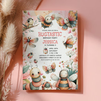 Niedliche Insekten Bugtastic Pink Girl Kindergebur Einladung