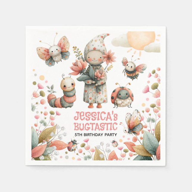 Niedliche Insekten Pastel BUGTASTIC Kindergeburtst Serviette (Vorderseite)