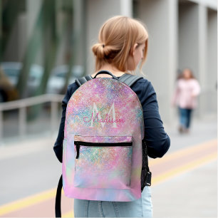 Niedliche Iridescent unicorn ombre Glitzer Monogra Bedruckter Rucksack