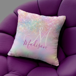 Niedliche Iridescent unicorn ombre Glitzer Monogra Kissen