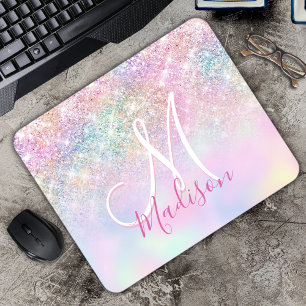 Niedliche Iridescent unicorn ombre Glitzer Monogra Mousepad