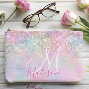 Niedliche Iridescent unicorn ombre Glitzer Monogra Zubehörtasche
