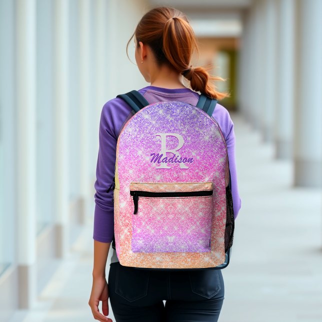 Niedliche irisierende ombre lila gelbe Imitat Glit Bedruckter Rucksack (Von Creator hochgeladen)