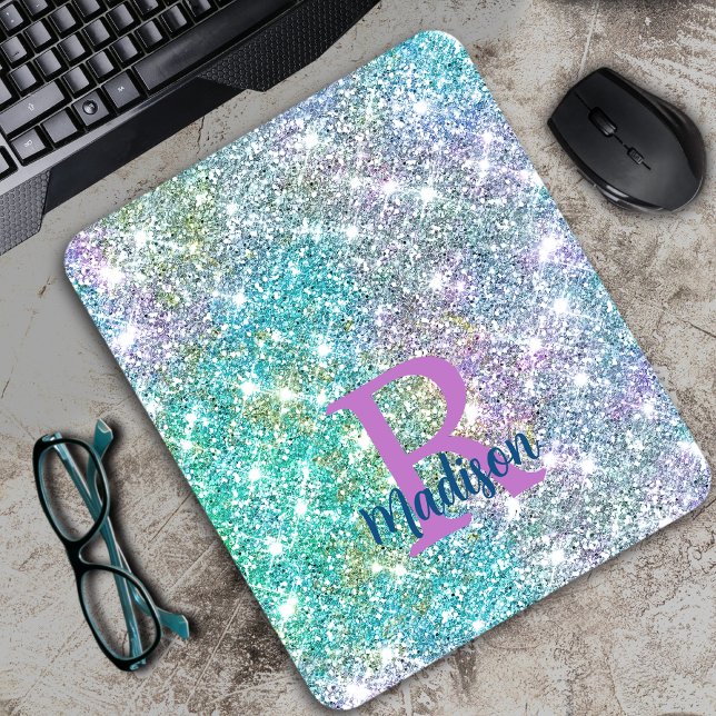 Niedliche irisierende, unicorblau Imitate Glitzer  Mousepad (Von Creator hochgeladen)