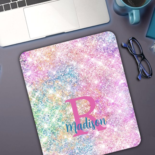 Niedliche irisierende, unicorfarbene Imitate Glitz Mousepad (Von Creator hochgeladen)