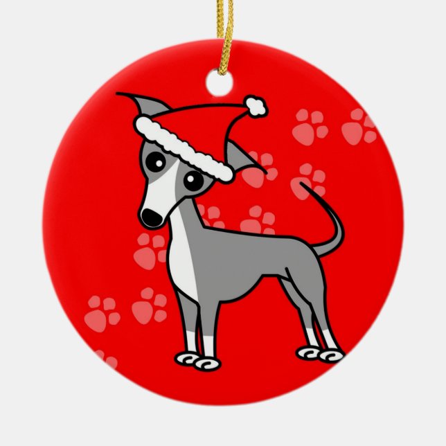Niedliche Italienische Greyhound Cartoon Weihnacht Keramikornament (Vorne)