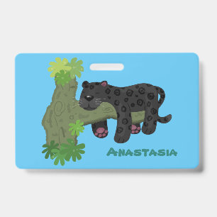 Niedliche Jaguar-Schwarzpanther-Katze-Cartoon-Abbi Ausweis
