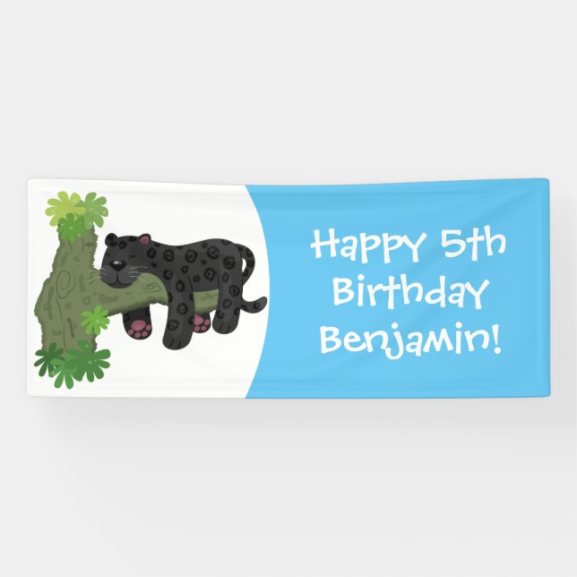 Niedliche Jaguar-Schwarzpanther-Katze-Cartoon-Abbi Banner (Horizontal)