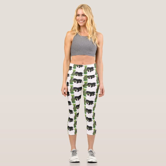 Niedliche Jaguar-Schwarzpanther-Katze-Cartoon-Abbi Capri Leggings (Vorderseite)