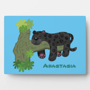 Niedliche Jaguar-Schwarzpanther-Katze-Cartoon-Abbi Fotoplatte