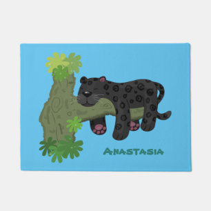 Niedliche Jaguar-Schwarzpanther-Katze-Cartoon-Abbi Fußmatte