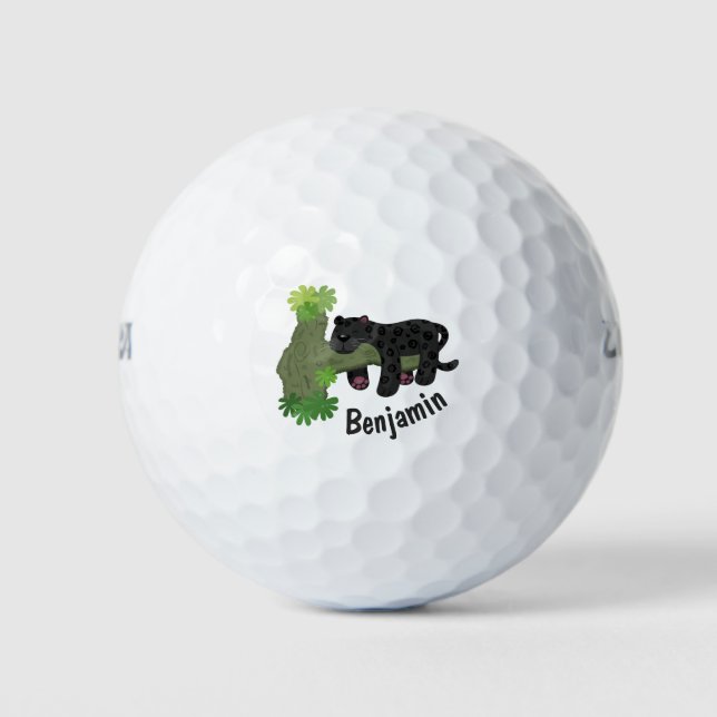 Niedliche Jaguar-Schwarzpanther-Katze-Cartoon-Abbi Golfball (Vorderseite)