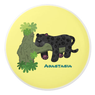 Niedliche Jaguar-Schwarzpanther-Katze-Cartoon-Abbi Keramikknauf