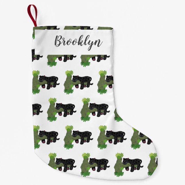 Niedliche Jaguar-Schwarzpanther-Katze-Cartoon-Abbi Kleiner Weihnachtsstrumpf (Vorderseite)