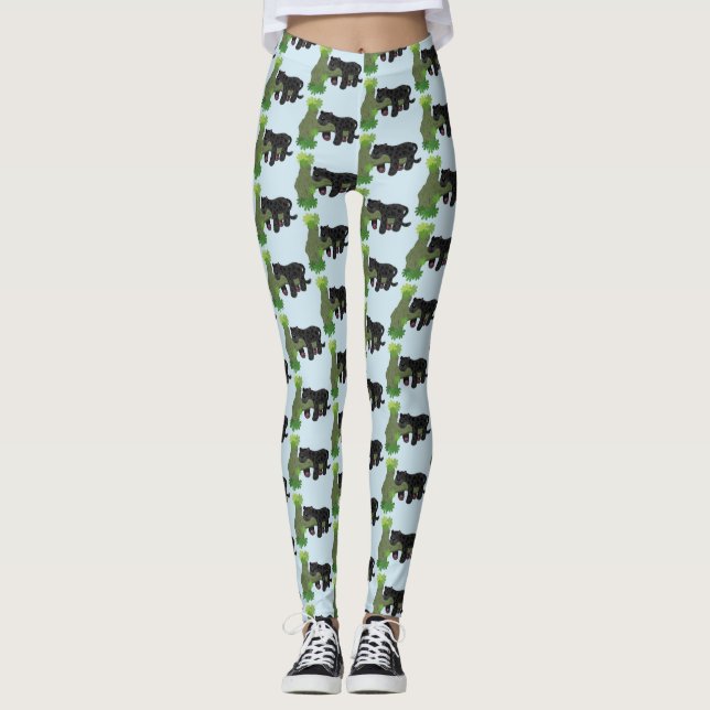Niedliche Jaguar-Schwarzpanther-Katze-Cartoon-Abbi Leggings (Vorderseite)