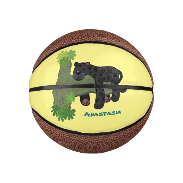 Niedliche Jaguar-Schwarzpanther-Katze-Cartoon-Abbi Mini Basketball (Vorderseite)