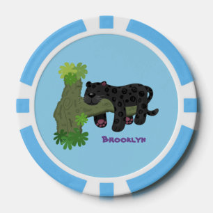Niedliche Jaguar-Schwarzpanther-Katze-Cartoon-Abbi Pokerchips
