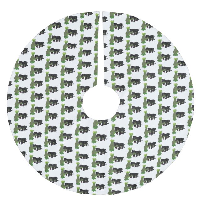 Niedliche Jaguar-Schwarzpanther-Katze-Cartoon-Abbi Polyester Weihnachtsbaumdecke (Vorderseite)