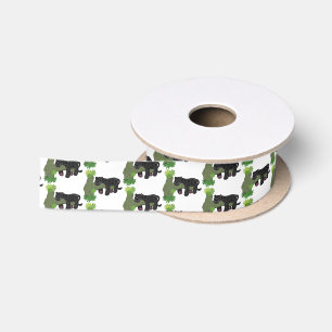 Niedliche Jaguar-Schwarzpanther-Katze-Cartoon-Abbi Satinband