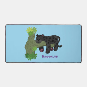 Niedliche Jaguar-Schwarzpanther-Katze-Cartoon-Abbi Schreibtischunterlage