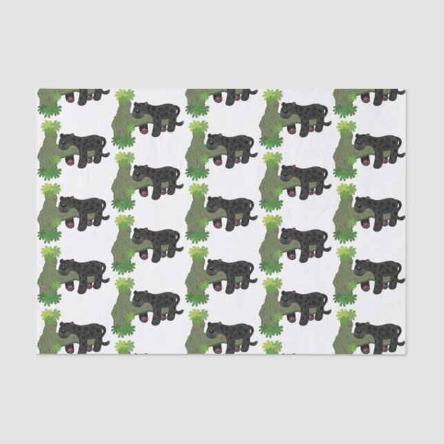 Niedliche Jaguar-Schwarzpanther-Katze-Cartoon-Abbi Seidenpapier (Vorderseite)
