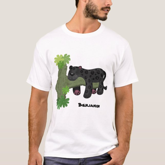 Niedliche Jaguar-Schwarzpanther-Katze-Cartoon-Abbi T-Shirt (Vorderseite)