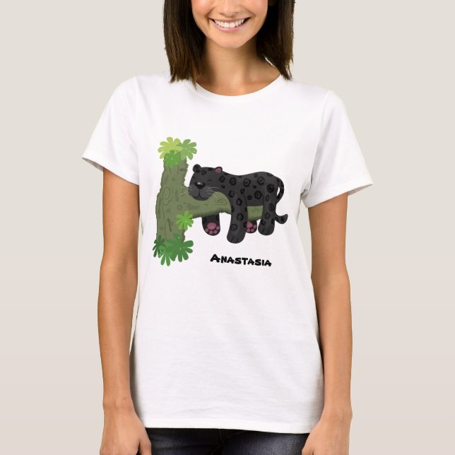 Niedliche Jaguar-Schwarzpanther-Katze-Cartoon-Abbi T-Shirt (Vorderseite)