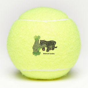 Niedliche Jaguar-Schwarzpanther-Katze-Cartoon-Abbi Tennisbälle